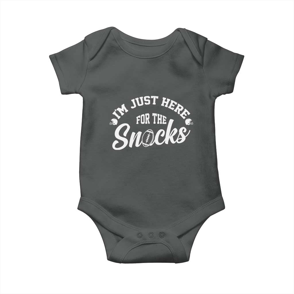 Funny Football Lover Baby Onesie Im Just Here For The Snacks TS12 Dark Heather Print Your Wear