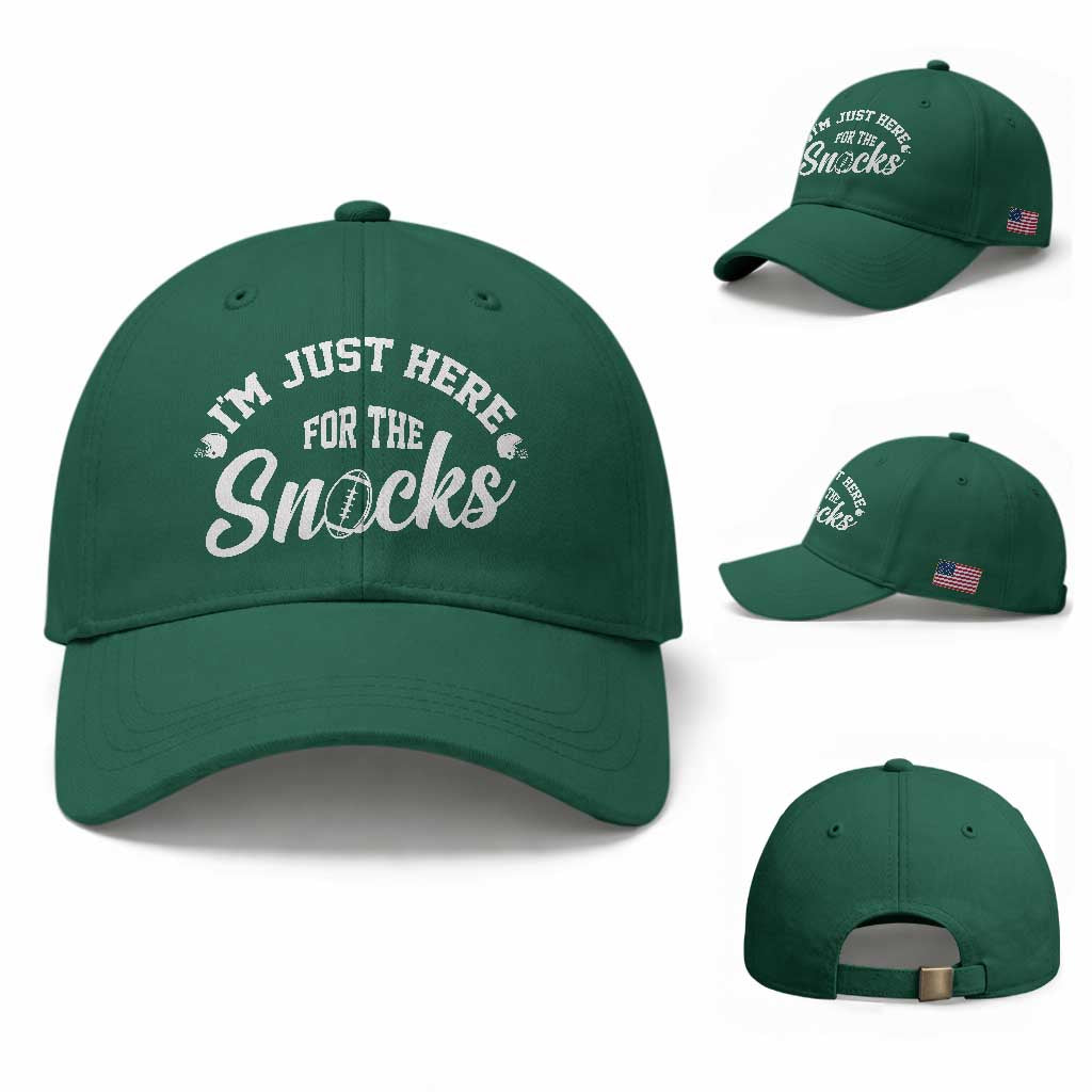 Funny Football Lover Baseball Cap Im Just Here For The Snacks TS12 Baseball Cap Universal Fit Irish Green Print Your Wear