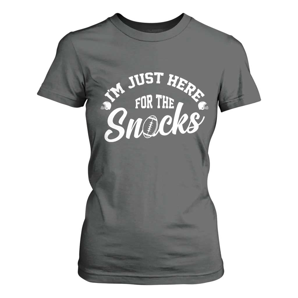 Funny Football Lover T Shirt For Women Im Just Here For The Snacks TS12 Dark Heather Print Your Wear