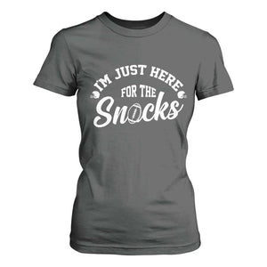 Funny Football Lover T Shirt For Women Im Just Here For The Snacks TS12 Dark Heather Print Your Wear