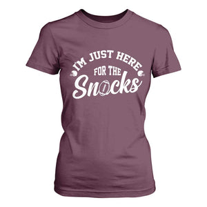 Funny Football Lover T Shirt For Women Im Just Here For The Snacks TS12 Maroon Print Your Wear