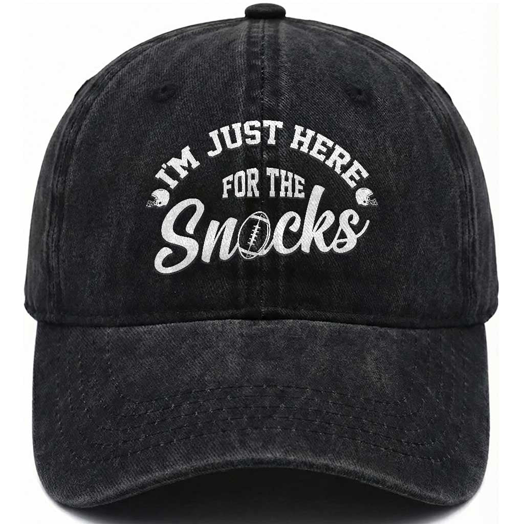 Funny Football Lover Washed Cotton Baseball Cap Im Just Here For The Snacks TS12 Print Your Wear