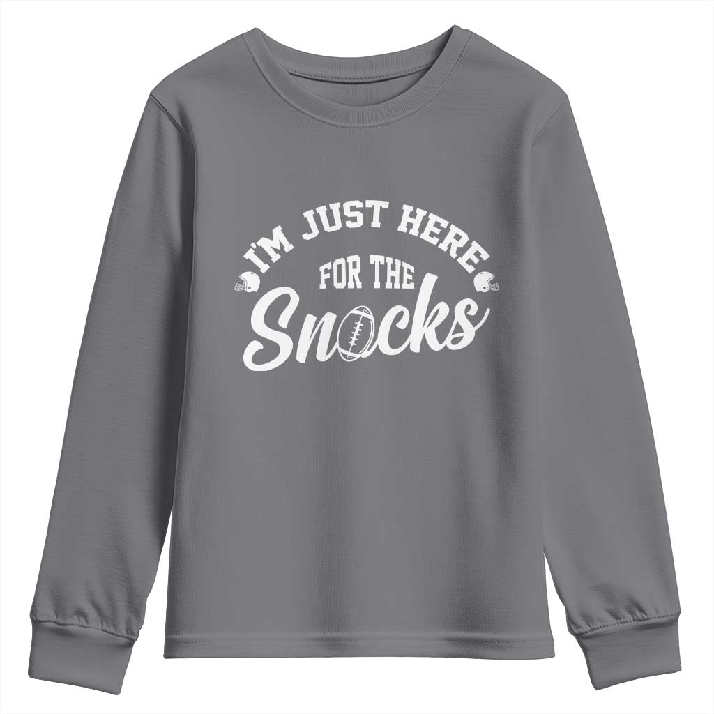 Funny Football Lover Youth Sweatshirt Im Just Here For The Snacks TS12 Charcoal Print Your Wear