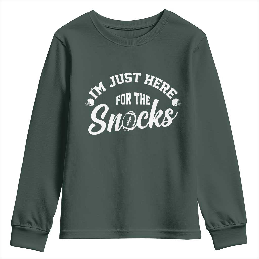 Funny Football Lover Youth Sweatshirt Im Just Here For The Snacks TS12 Dark Forest Green Print Your Wear