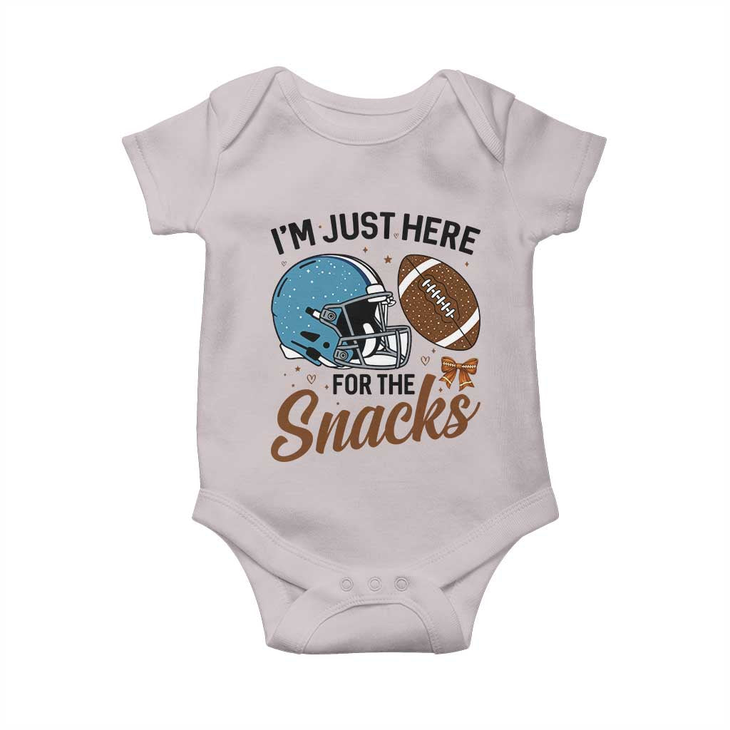 Im Just Here For The Snacks Baby Onesie Bow Football Lover TS12 Ice Gray Print Your Wear