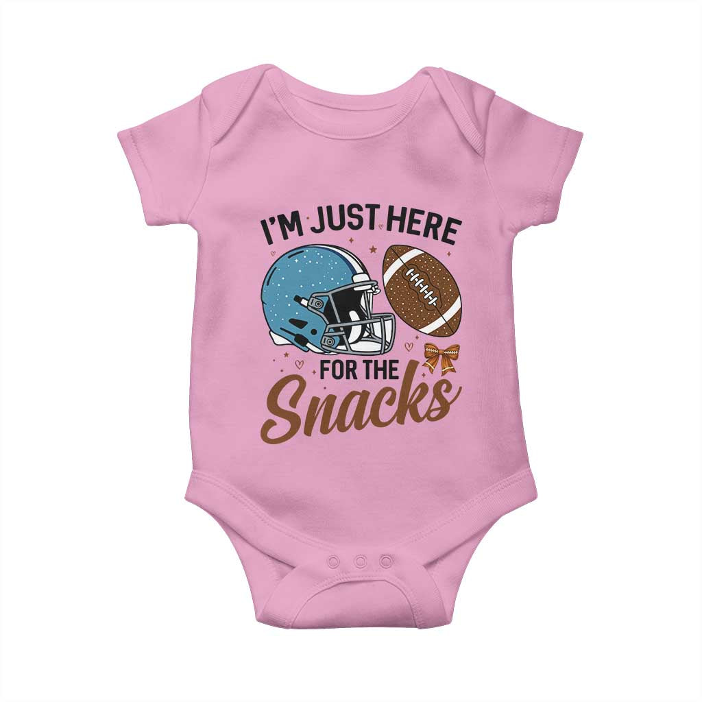 Im Just Here For The Snacks Baby Onesie Bow Football Lover TS12 Light Pink Print Your Wear