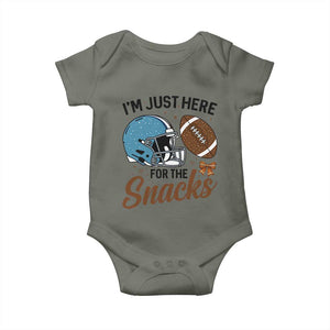 Im Just Here For The Snacks Baby Onesie Bow Football Lover TS12 Military Green Print Your Wear