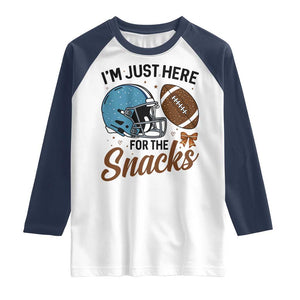 Im Just Here For The Snacks Raglan Shirt Bow Football Lover TS12 White Navy Print Your Wear