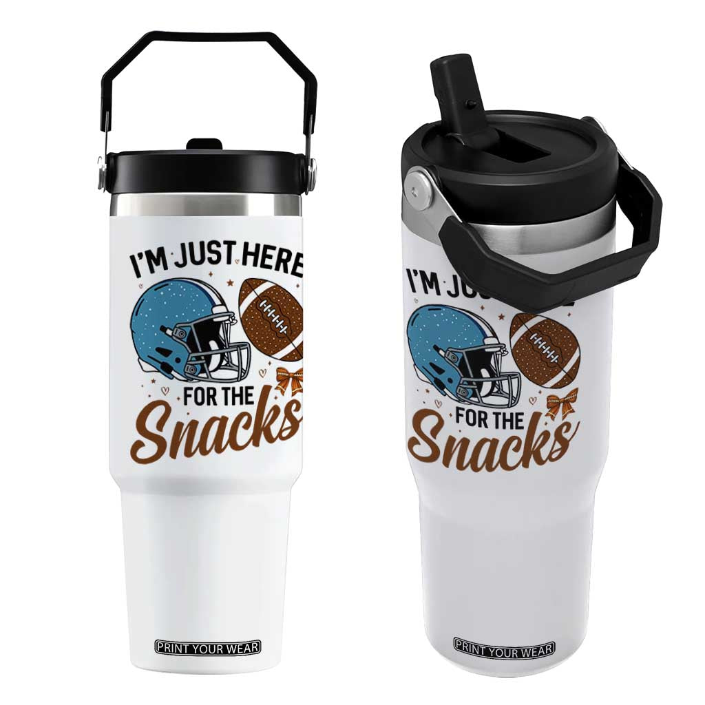 Im Just Here For The Snacks Flip Straw Tumbler Bow Football Lover TS12 One Size: 30 oz White Print Your Wear