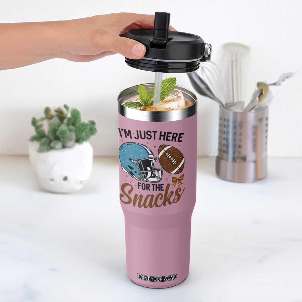 Im Just Here For The Snacks Flip Straw Tumbler Bow Football Lover TS12 One Size: 30 oz Light Pink Print Your Wear