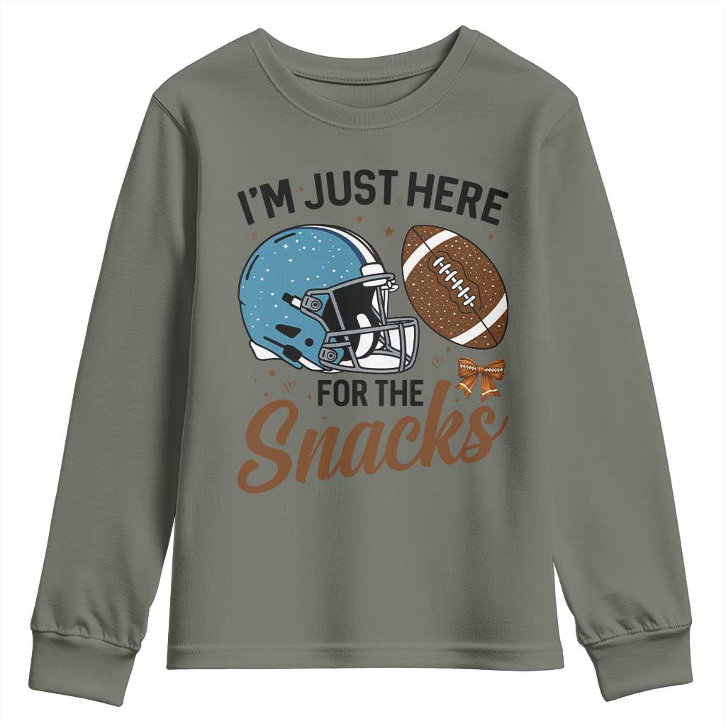 Im Just Here For The Snacks Youth Sweatshirt Bow Football Lover TS12 Military Green Print Your Wear