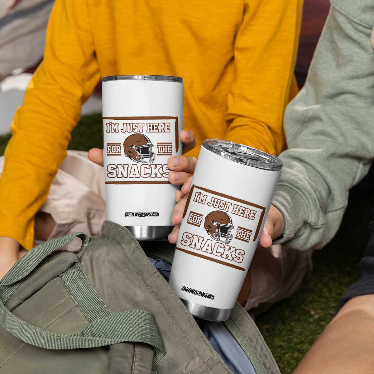 Im Just Here For The Snacks Tumbler Cup Football Fan Gift - Print Your Wear