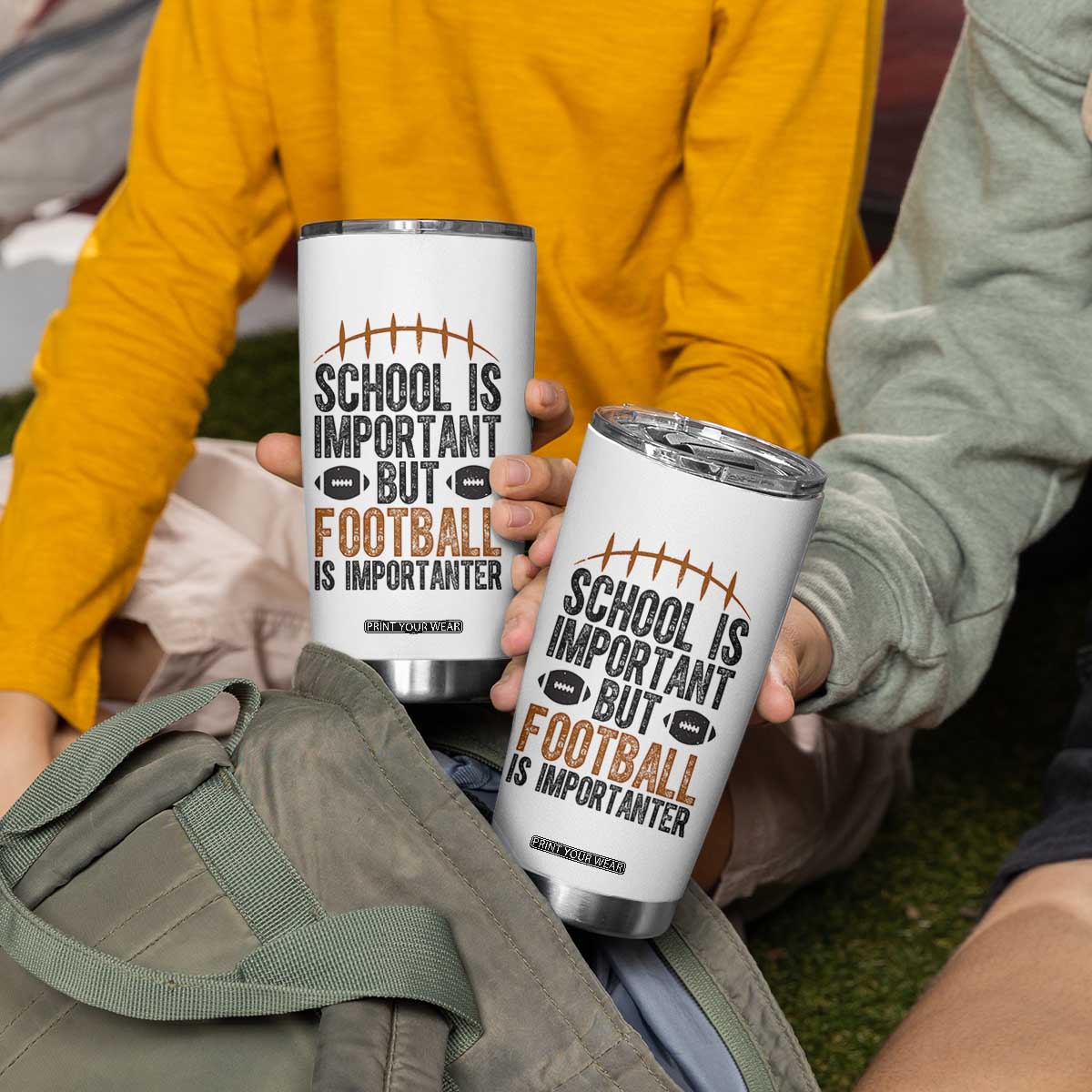 School Is Important But Football Is Importanter Tumbler Cup Funny Sports Fan Gift - Print Your Wear
