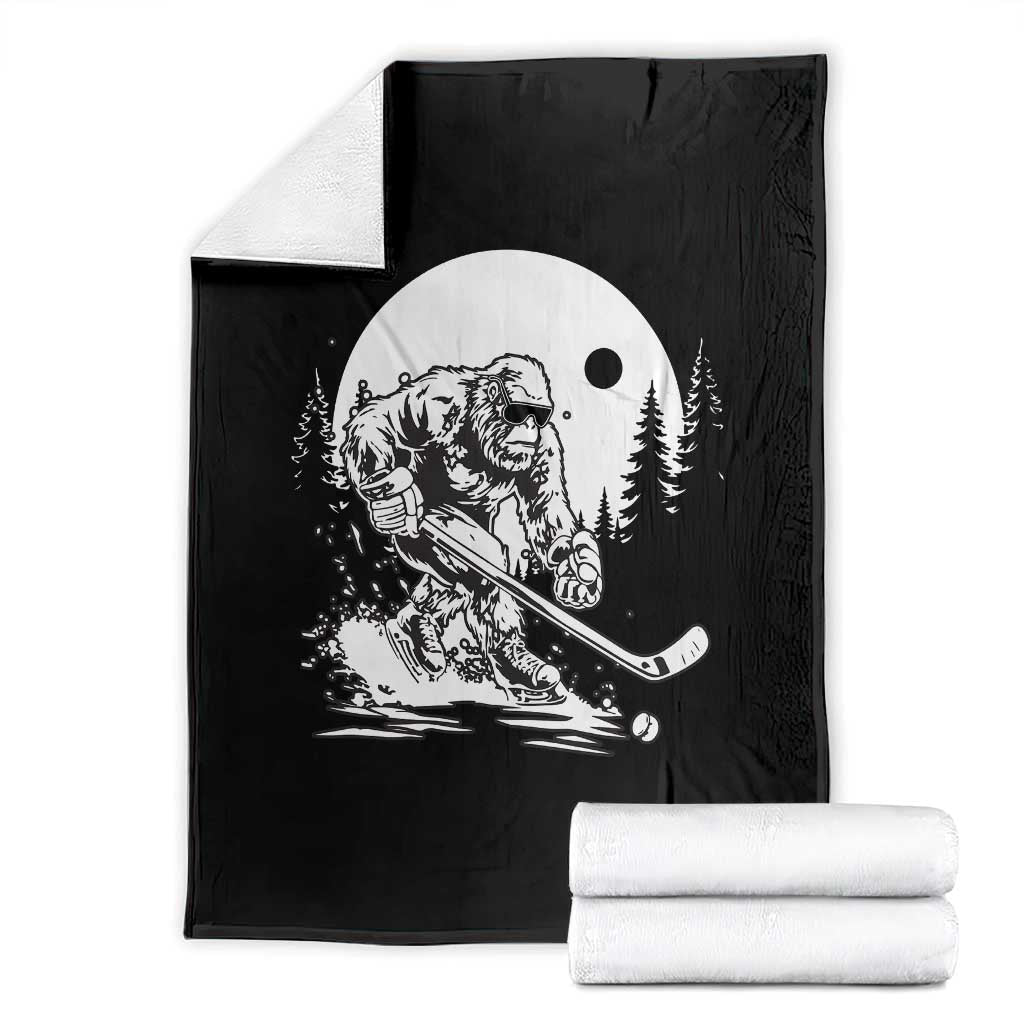 Bigfoot Playing Ice Hockey Throw Blanket Funny Cryptid Sports Gift TS12 Black Print Your Wear