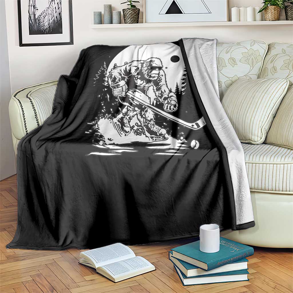 Bigfoot Playing Ice Hockey Throw Blanket Funny Cryptid Sports Gift TS12 Print Your Wear