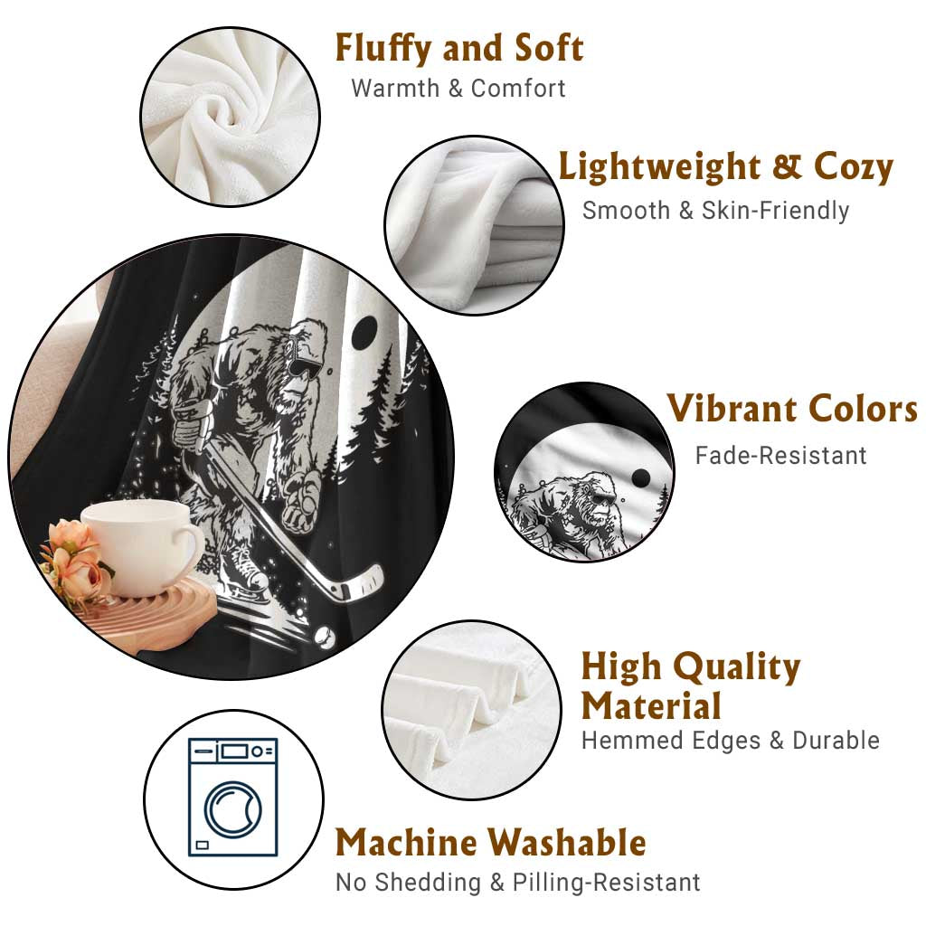 Bigfoot Playing Ice Hockey Throw Blanket Funny Cryptid Sports Gift TS12 Print Your Wear