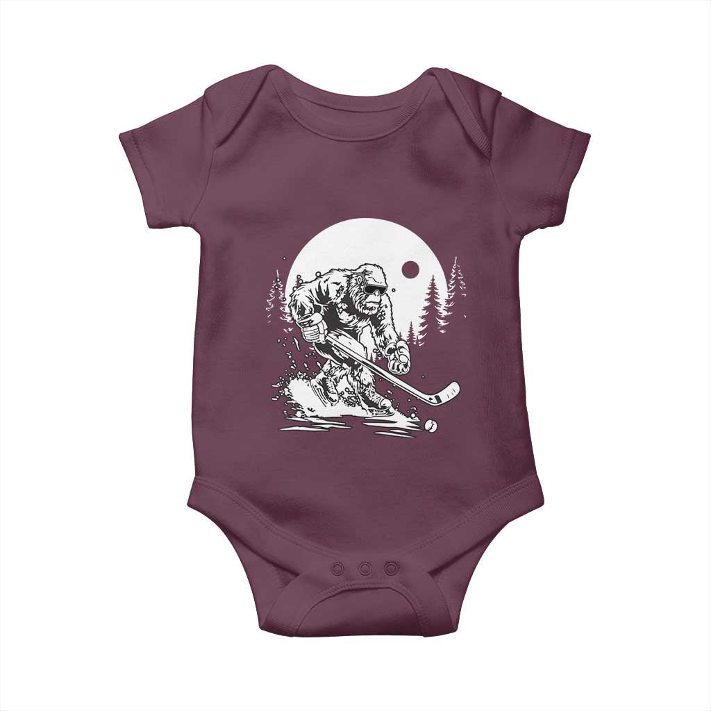 Bigfoot Playing Ice Hockey Baby Onesie Funny Cryptid Sports Gift TS12 Maroon Print Your Wear