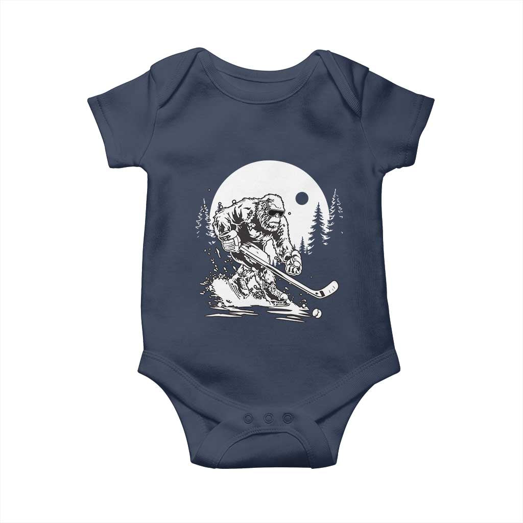 Bigfoot Playing Ice Hockey Baby Onesie Funny Cryptid Sports Gift TS12 Navy Print Your Wear
