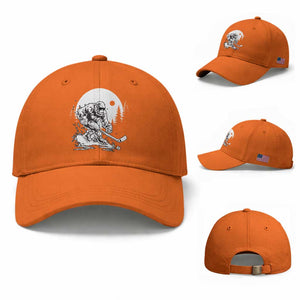 Bigfoot Playing Ice Hockey Baseball Cap Funny Cryptid Sports Gift TS12 Baseball Cap Universal Fit Orange Print Your Wear