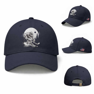 Bigfoot Playing Ice Hockey Baseball Cap Funny Cryptid Sports Gift TS12 Baseball Cap Universal Fit Navy Print Your Wear