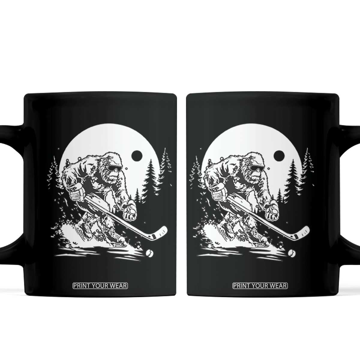 Bigfoot Playing Ice Hockey Coffee Mug Funny Cryptid Sports Gift TS12 Black Print Your Wear