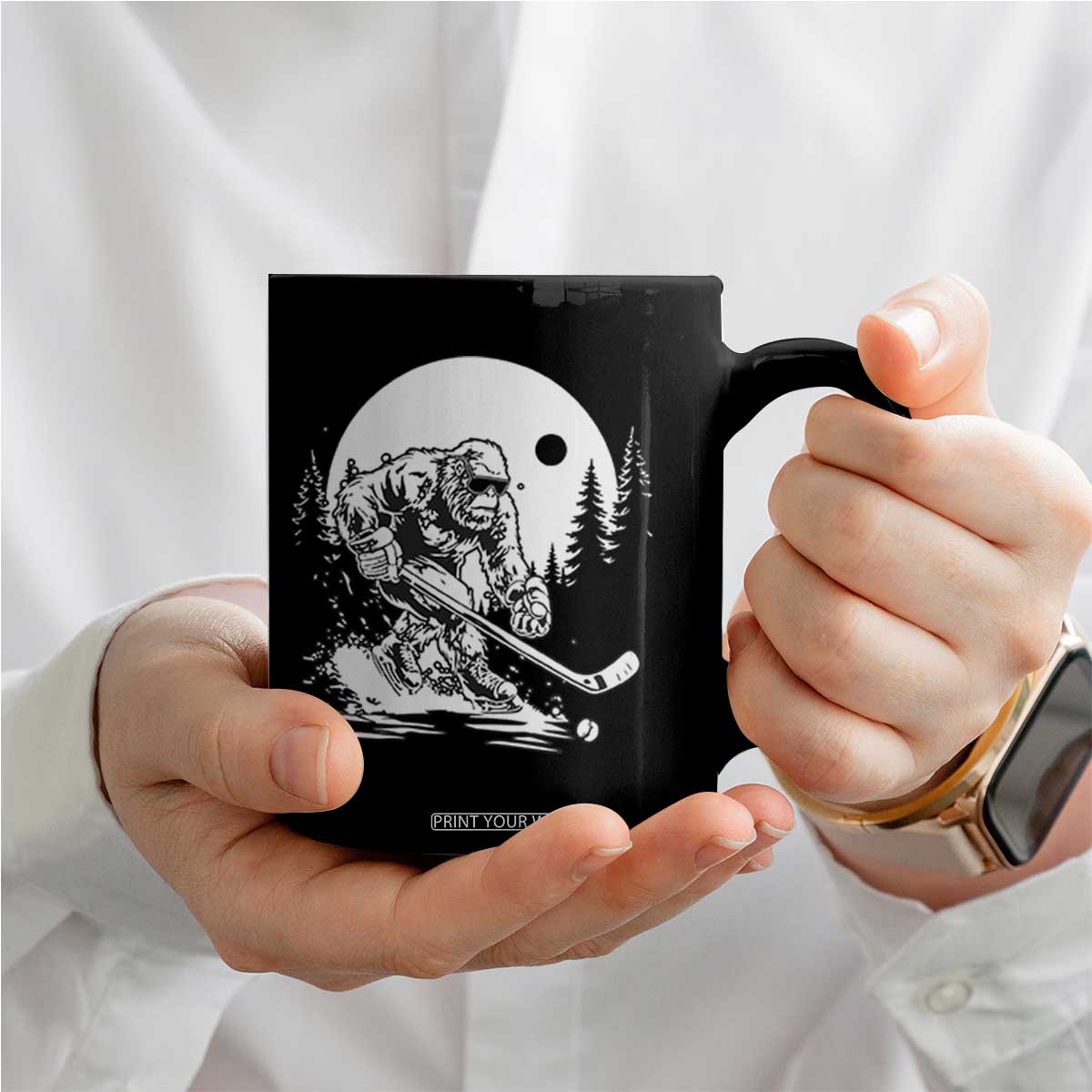 Bigfoot Playing Ice Hockey Coffee Mug Funny Cryptid Sports Gift TS12 Print Your Wear