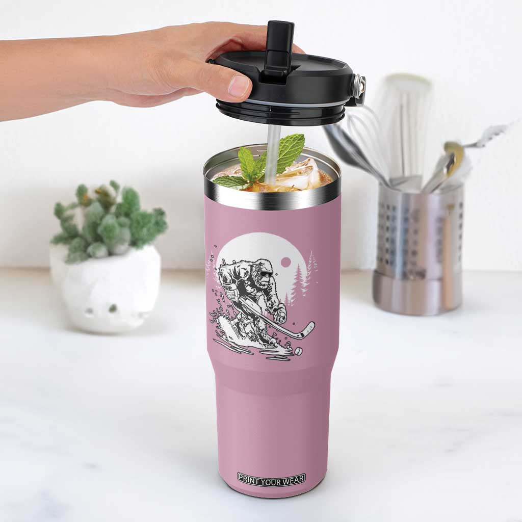Bigfoot Playing Ice Hockey Flip Straw Tumbler Funny Cryptid Sports Gift TS12 One Size: 30 oz Light Pink Print Your Wear