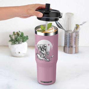 Bigfoot Playing Ice Hockey Flip Straw Tumbler Funny Cryptid Sports Gift TS12 One Size: 30 oz Light Pink Print Your Wear