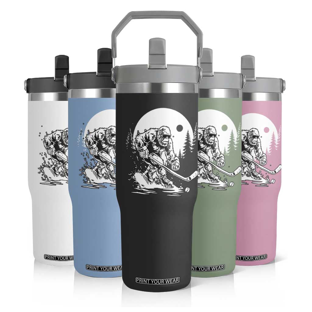 Bigfoot Playing Ice Hockey Flip Straw Tumbler Funny Cryptid Sports Gift TS12 Print Your Wear