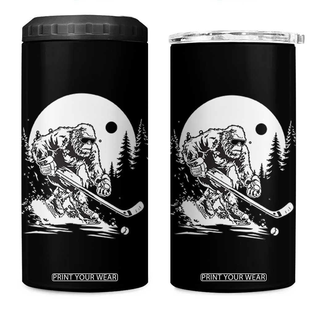 Bigfoot Playing Ice Hockey 4 in 1 Can Cooler Tumbler Funny Cryptid Sports Gift TS12 One Size: 16 oz Black Print Your Wear
