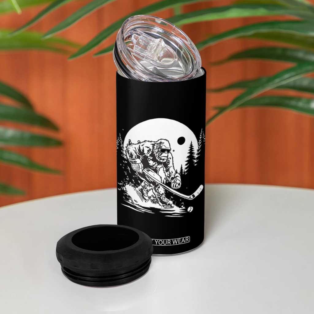 Bigfoot Playing Ice Hockey 4 in 1 Can Cooler Tumbler Funny Cryptid Sports Gift TS12 Print Your Wear