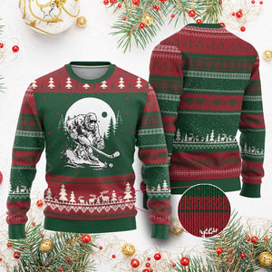 Bigfoot Playing Ice Hockey Ugly Christmas Sweater Funny Cryptid Sports Gift TS12 Red Green Print Your Wear
