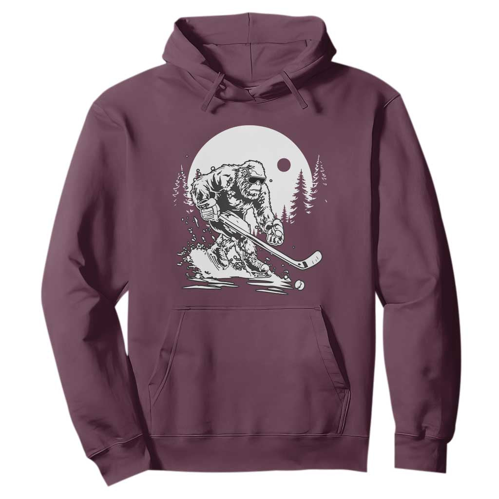 Bigfoot Playing Ice Hockey Hoodie Funny Cryptid Sports Gift TS12 Maroon Print Your Wear