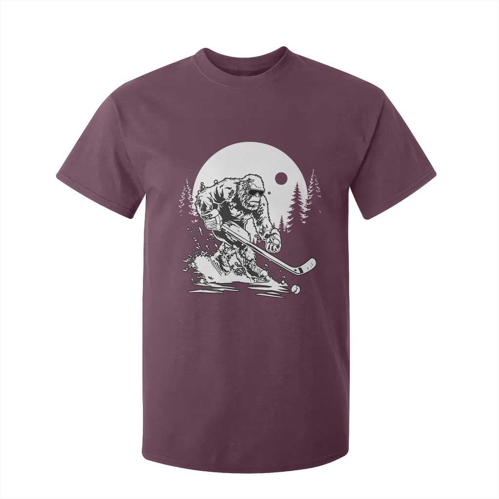 Bigfoot Playing Ice Hockey T Shirt For Kid Funny Cryptid Sports Gift TS12 Maroon Print Your Wear