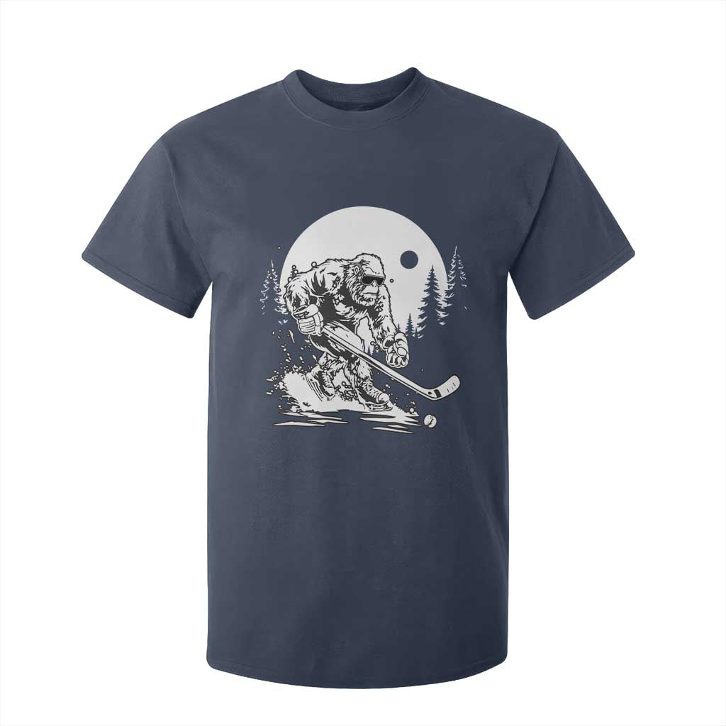 Bigfoot Playing Ice Hockey T Shirt For Kid Funny Cryptid Sports Gift TS12 Navy Print Your Wear