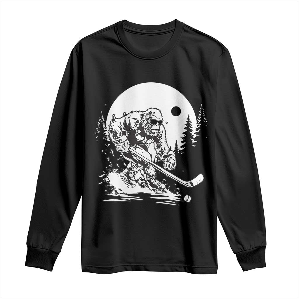 Bigfoot Playing Ice Hockey Long Sleeve Shirt Funny Cryptid Sports Gift TS12 Black Print Your Wear