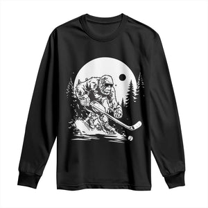 Bigfoot Playing Ice Hockey Long Sleeve Shirt Funny Cryptid Sports Gift TS12 Black Print Your Wear