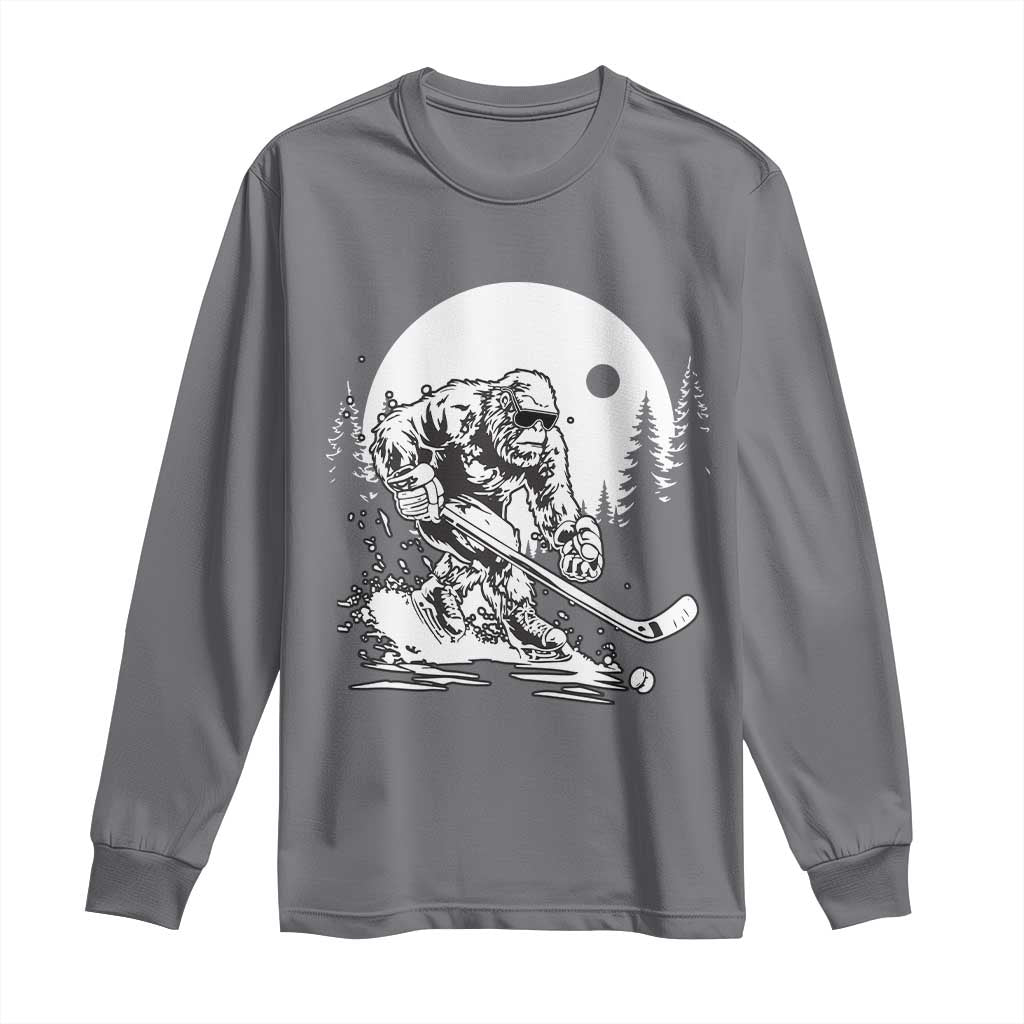 Bigfoot Playing Ice Hockey Long Sleeve Shirt Funny Cryptid Sports Gift TS12 Charcoal Print Your Wear