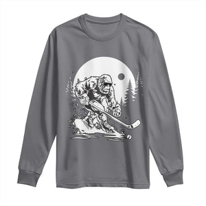 Bigfoot Playing Ice Hockey Long Sleeve Shirt Funny Cryptid Sports Gift TS12 Charcoal Print Your Wear