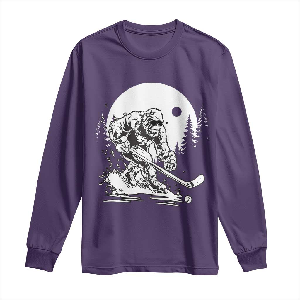 Bigfoot Playing Ice Hockey Long Sleeve Shirt Funny Cryptid Sports Gift TS12 Purple Print Your Wear