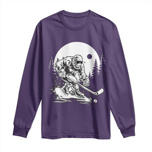 Bigfoot Playing Ice Hockey Long Sleeve Shirt Funny Cryptid Sports Gift TS12 Purple Print Your Wear