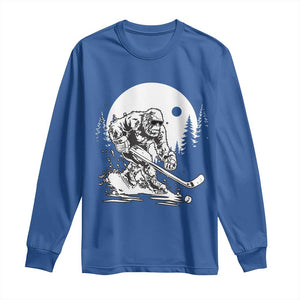Bigfoot Playing Ice Hockey Long Sleeve Shirt Funny Cryptid Sports Gift TS12 Royal Blue Print Your Wear