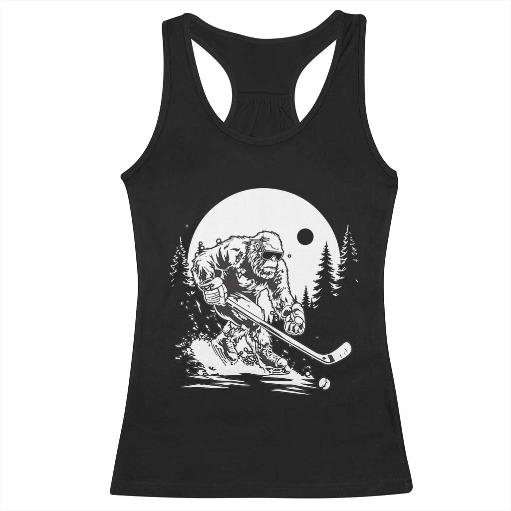 Bigfoot Playing Ice Hockey Racerback Tank Top Funny Cryptid Sports Gift TS12 Black Print Your Wear