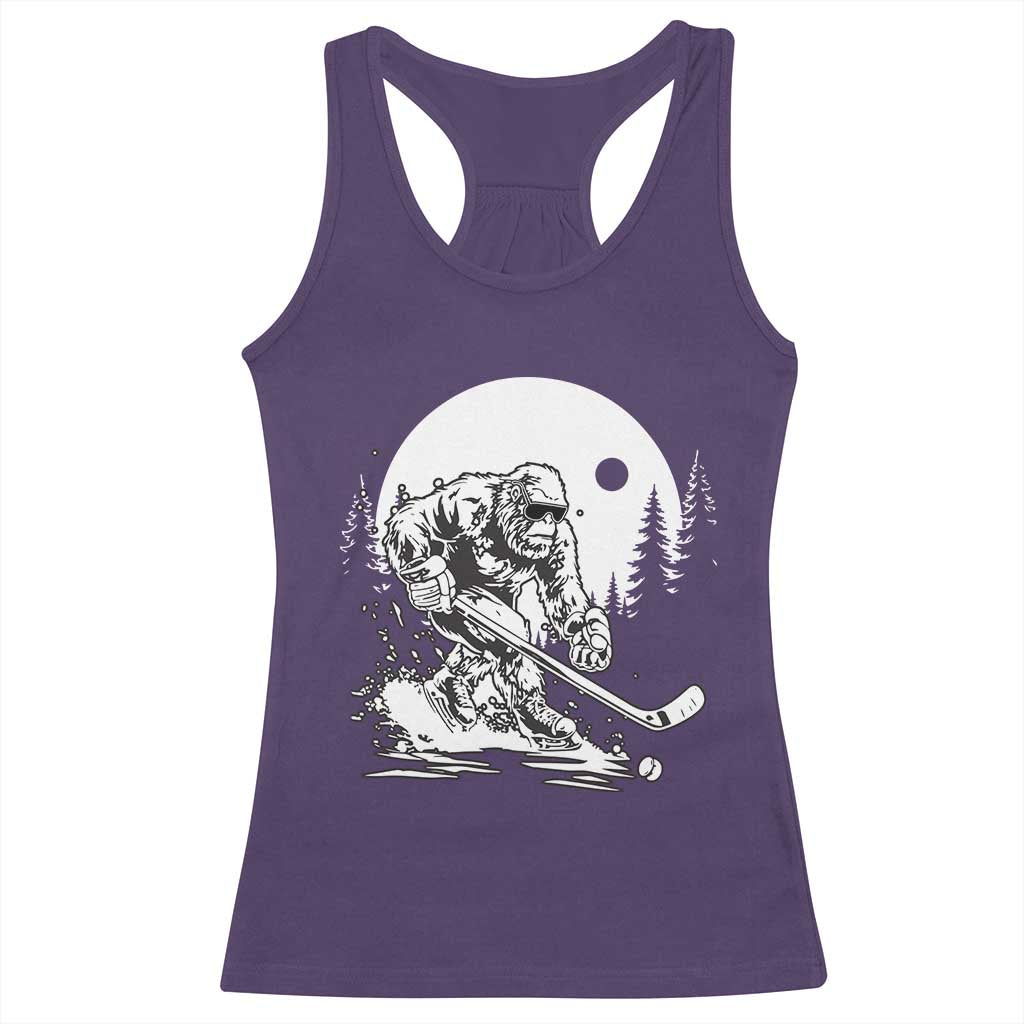 Bigfoot Playing Ice Hockey Racerback Tank Top Funny Cryptid Sports Gift TS12 Purple Print Your Wear