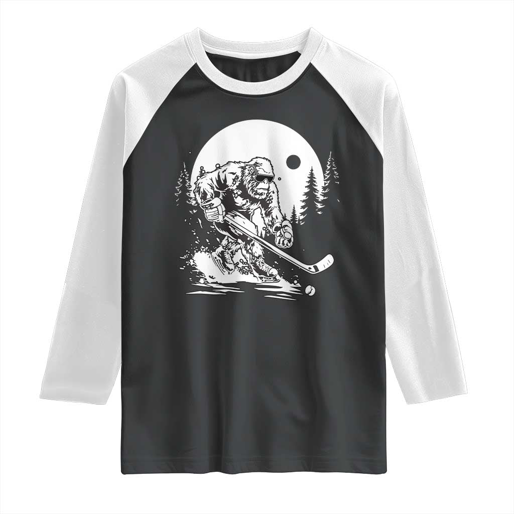Bigfoot Playing Ice Hockey Raglan Shirt Funny Cryptid Sports Gift TS12 Black White Print Your Wear