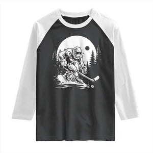 Bigfoot Playing Ice Hockey Raglan Shirt Funny Cryptid Sports Gift TS12 Black White Print Your Wear