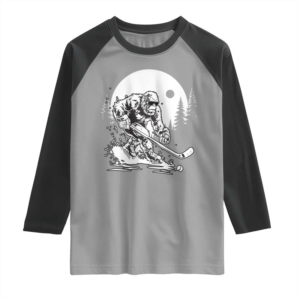 Bigfoot Playing Ice Hockey Raglan Shirt Funny Cryptid Sports Gift TS12 Sport Gray Black Print Your Wear