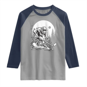 Bigfoot Playing Ice Hockey Raglan Shirt Funny Cryptid Sports Gift TS12 Sport Gray Navy Print Your Wear