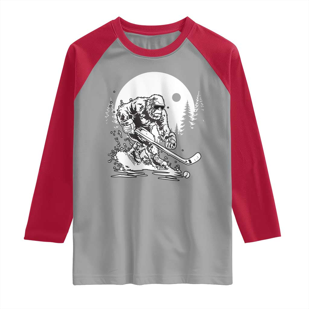 Bigfoot Playing Ice Hockey Raglan Shirt Funny Cryptid Sports Gift TS12 Sport Gray Red Print Your Wear