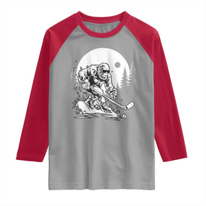 Bigfoot Playing Ice Hockey Raglan Shirt Funny Cryptid Sports Gift TS12 Sport Gray Red Print Your Wear